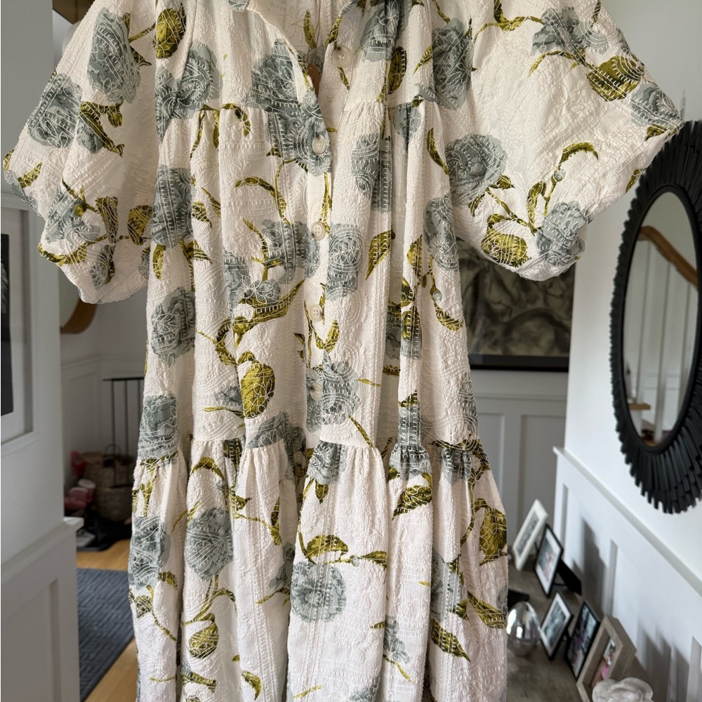 En Saison Cream Dress with Green and Blue Floral Accents - Picture 3 of 3
